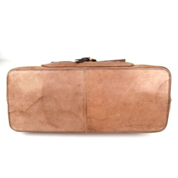 LARGE Frye TAN BROWN GENUINE LEATHER LOGO SHOULDER BAG HOBO TOTE HANDBAG PURSE - Picture 7 of 14